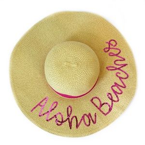 Aloha Beaches Straw Sun Hat Pink Sequined Floppy